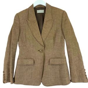 Precis petite Women's tan tailored  Suit Jacket 100% linen  size 6